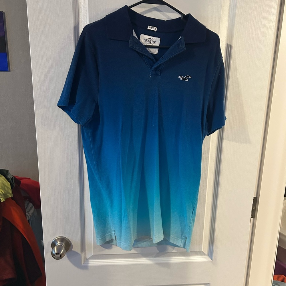 Hollister Blue Polo Shirt with Ombre Effect and Short Sleeves